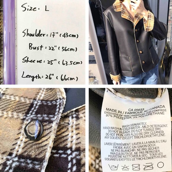 Reversible double sided faux leather jacket / Plaid checkered flannel jacket - Picture 5 of 9